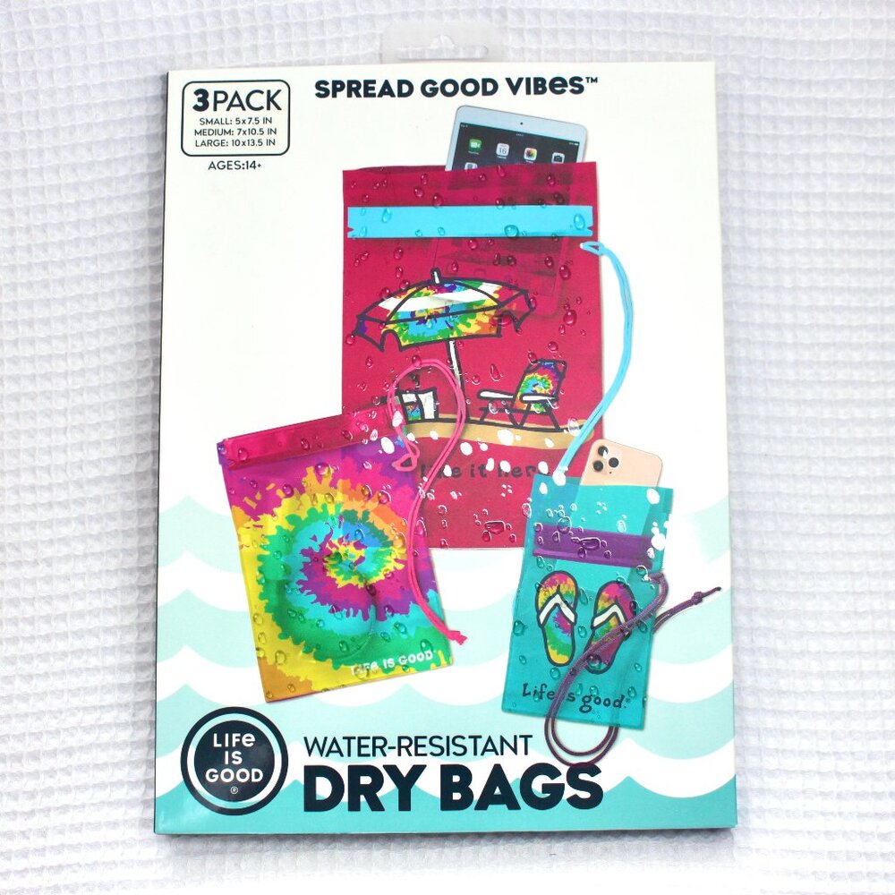NWT Life is Good Water-Resistant Dry Bags Beach Pool Electronic Pouch 3 Pack